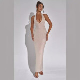 Sexy backless dress, luxurious hot diamond hanging neck strap, buttocks wrapped long dress