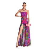 Summer New Fashionable Print Sexy Waist Raging Dress Party Party Party Vacation Dress Women