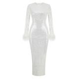 Luxury party dress with mid length pleated hollow out evening dress