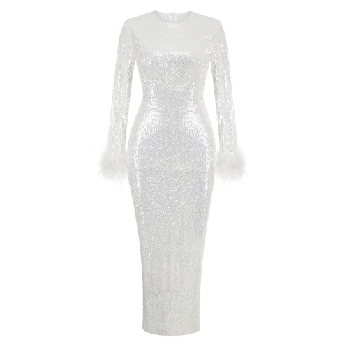 Luxury party dress with mid length pleated hollow out evening dress