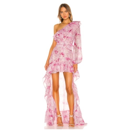 Summer New Irregular Tailed Dress with Belt Printed Oblique Shoulder Dress