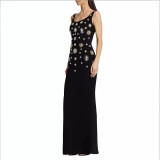 Sleeveless Square Neck Heavy Industry Nail Bead Long Dress Sexy Slim Fit Open Back Dress