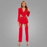 Hollow out sexy casual small suit, high waisted shorts, adjustable long pants, three piece set for women