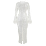 Luxury party dress with mid length pleated hollow out evening dress