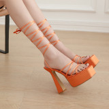 New square toe thick heeled women's shoes, Hentian Tall Size Show, 15cm Waterproof Platform High Heel Sandals