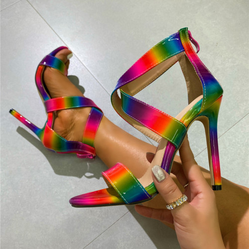 Rainbow High Heels Fashion Slim Heels Colored High Heel Sandals