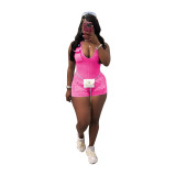 Women's new casual washed jumpsuit shorts