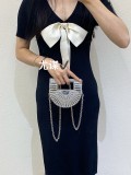 Hollow vegetable basket bag, shiny and inflexible, diamond and silver mini acrylic rhinestone, hand-held crossbody bag for women