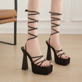 New square toe thick heeled women's shoes, Hentian Tall Size Show, 15cm Waterproof Platform High Heel Sandals