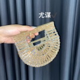 Hollow vegetable basket bag, shiny and inflexible, diamond and silver mini acrylic rhinestone, hand-held crossbody bag for women