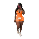 Women's new casual washed jumpsuit shorts