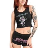 Women's positioning printed vest and shorts set