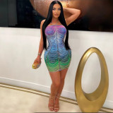 Sexy suspender hot diamond wrap buttocks slim fit short skirt for women's fashion casual party dress