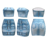 Digital printed sexy slim fitting two-piece set for women's top with a strapless top and a buttocks wrapped short style