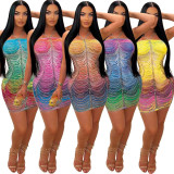 Sexy suspender hot diamond wrap buttocks slim fit short skirt for women's fashion casual party dress