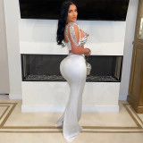 New fashionable suspender short hot diamond top paired with slim fitting hip wrap skirt