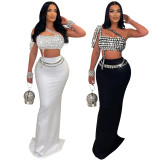 New fashionable suspender short hot diamond top paired with slim fitting hip wrap skirt