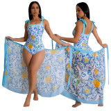 Sexy camisole jumpsuit with lace up skirt print two-piece set for women