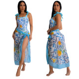 Sexy camisole jumpsuit with lace up skirt print two-piece set for women