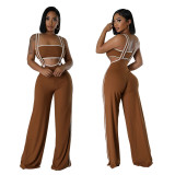 Pit strip two-piece set for women, fashionable slim fit, loose camisole jumpsuit, paired with strapless top for women
