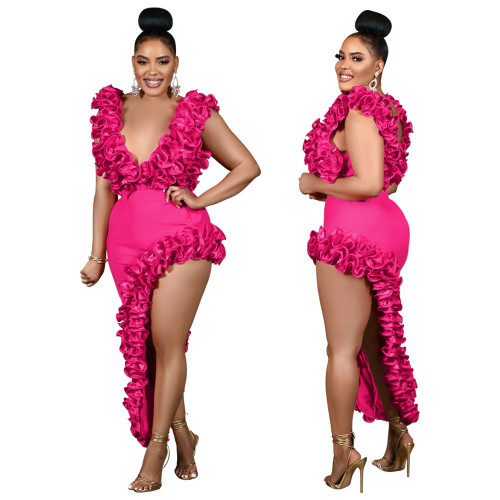 Sleeveless pleated backless small dress with irregular curled edges, sexy dress