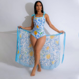Sexy camisole jumpsuit with lace up skirt print two-piece set for women