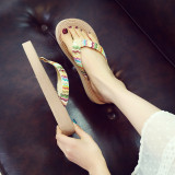 Instagram fake hemp sole tourist slope heel thick soled women's sandals Han Chao wearing herringbone flip flops flat bottomed beach flip flops