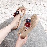 Instagram fake hemp sole tourist slope heel thick soled women's sandals Han Chao wearing herringbone flip flops flat bottomed beach flip flops