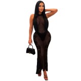 Women's dress, fashionable sunscreen cover up, beach long dress, knitted dress