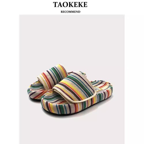 Velcro thick soled slippers, rainbow canvas casual outerwear flip flops