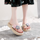Instagram fake hemp sole tourist slope heel thick soled women's sandals Han Chao wearing herringbone flip flops flat bottomed beach flip flops