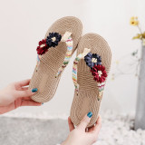 Instagram fake hemp sole tourist slope heel thick soled women's sandals Han Chao wearing herringbone flip flops flat bottomed beach flip flops