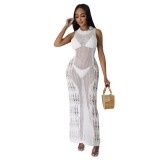 Women's dress, fashionable sunscreen cover up, beach long dress, knitted dress