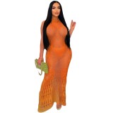 Women's dress, fashionable sunscreen cover up, beach long dress, knitted dress