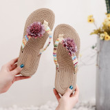 Instagram fake hemp sole tourist slope heel thick soled women's sandals Han Chao wearing herringbone flip flops flat bottomed beach flip flops
