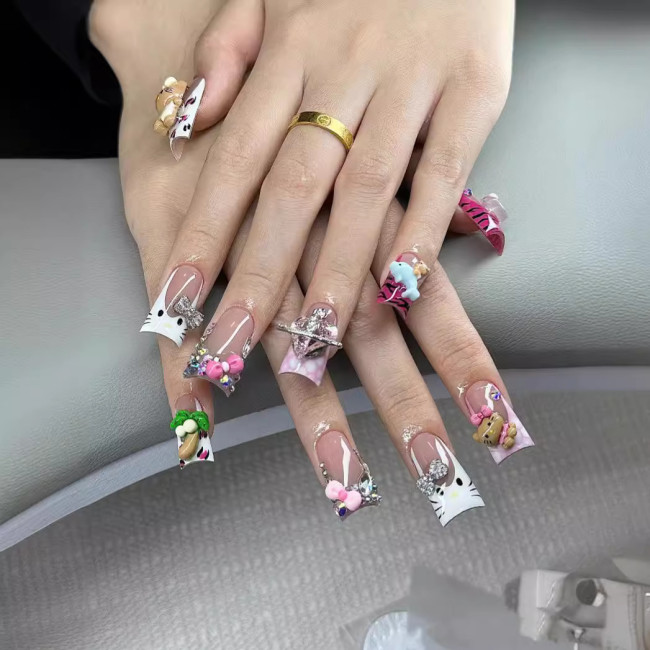 Cross border duckbill nail art Hello Kitty, limited by region, European and American nail handmade wearing nails
