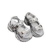 Heightened thick soled dad shoes for women, summer sequin one line sports sandals