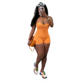 New Women's Sexy Cotton Thread Washed Fade Sling Jumpsuit Shorts