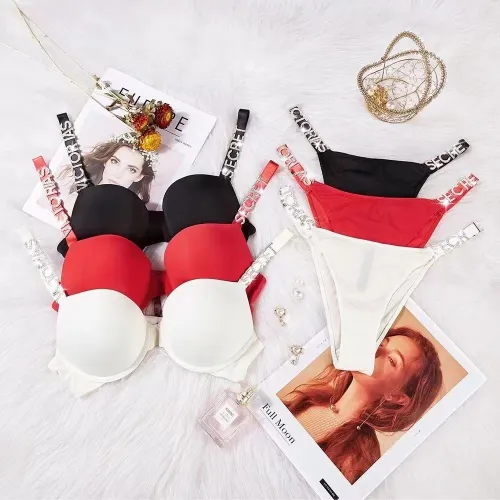 Sexy Letter Two-breasted Bra and Panty Set