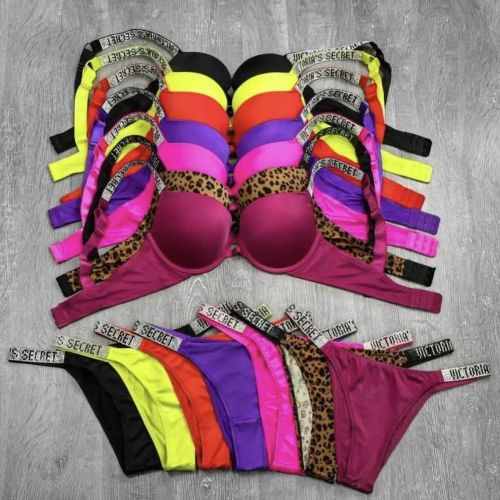 Ladies Rhinestone Gathering Bra Set Adjustable Bra and Panty