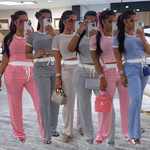 popular multi-color striped two-piece set