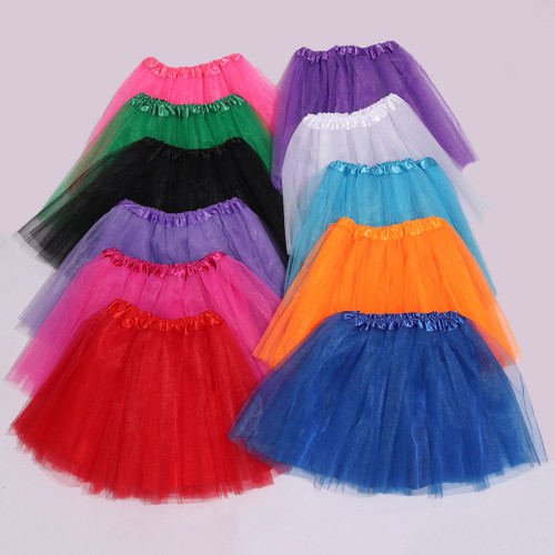 Dance performance fluffy skirt with three layers of mesh and one layer of lining