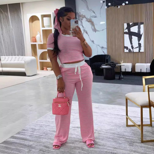 popular multi-color striped two-piece set