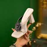 Flower Fashion One line Slippers for Women, Versatile for External Wear High Heels, Square Headed Thick Heel Sandals