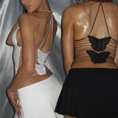 New sexy and spicy girl style butterfly lace up mesh backless tight fitting interior with small suspender
