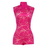 New Fashion and Sexy Lace Jacquard Perspective Tight Shorts jumpsuit