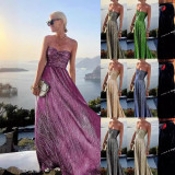 Sexy Chest Wrap Hot Stamped Party Dress INS Casual Flare Dress