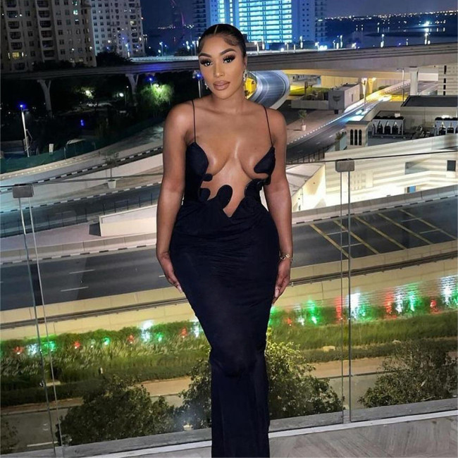 New fashion trend sexy hollow out suspender backless slim fit dress