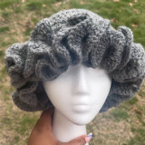 Crochet pleated brimmed hat, adult lace woolen hat, fashionable and versatile ruffle brimmed pullover hat