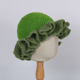 Crochet pleated brimmed hat, adult lace woolen hat, fashionable and versatile ruffle brimmed pullover hat
